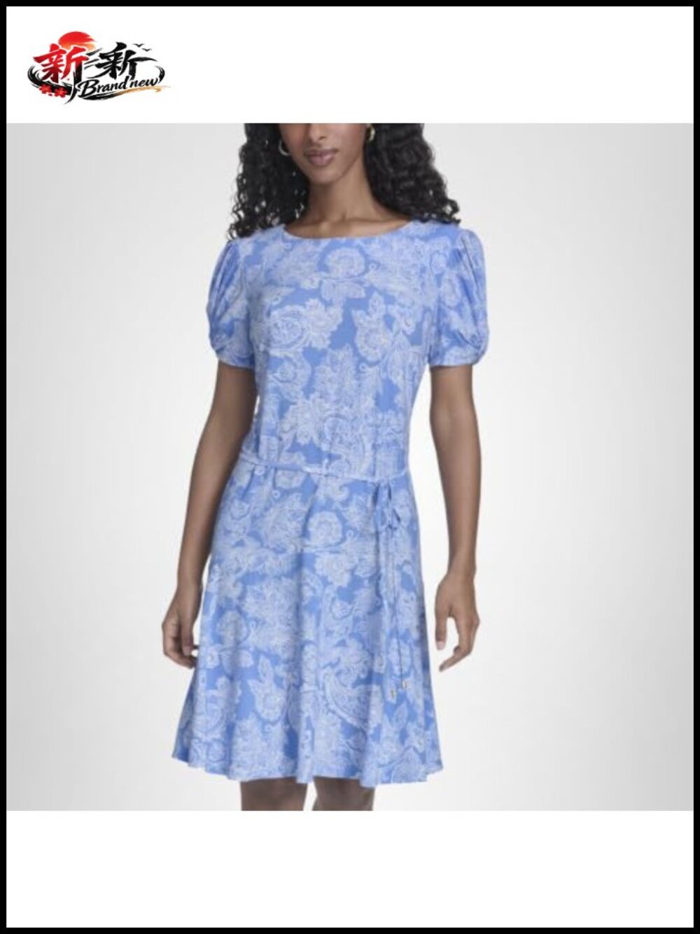 Puff Sleeve Crew Neck Jersey Shift Mini Dress